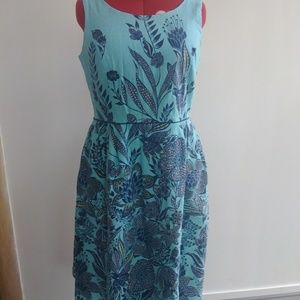 Land's End barkcloth blue print sleeveless dress